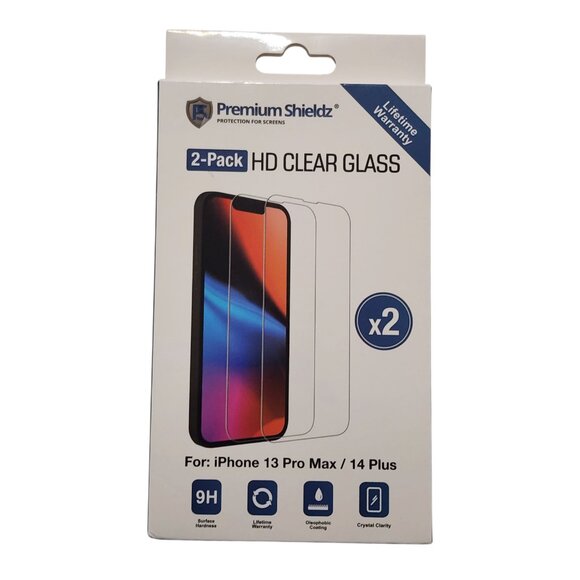 2-Pack Premium Shieldz HD Clear Glass Protector for iPhone 13 Pro Max 14 Plus - Picture 1 of 2